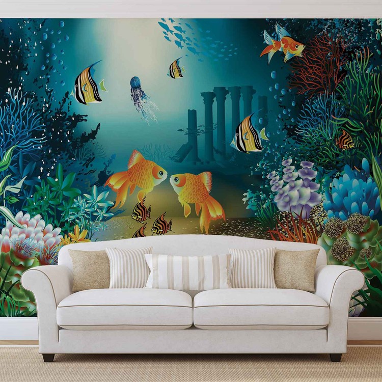 8d Crystal Silk Wallpaper Mural Fishes Sea World Wall Paper Living Room Decor