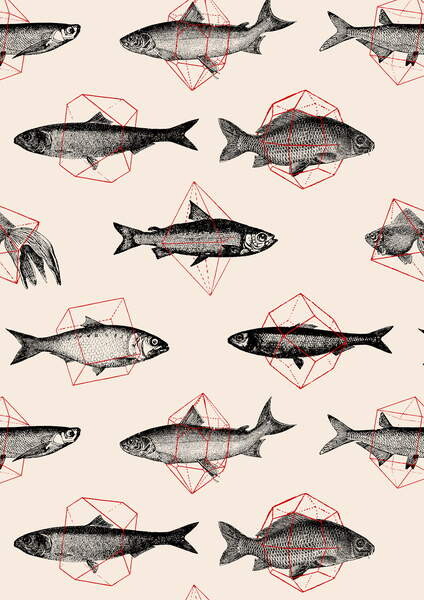 Wallpaper Mural Fishes in Geometrics