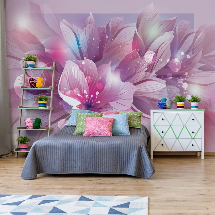 Flowers Modern Pink And Purple Wall Paper Mural | Buy at EuroPosters