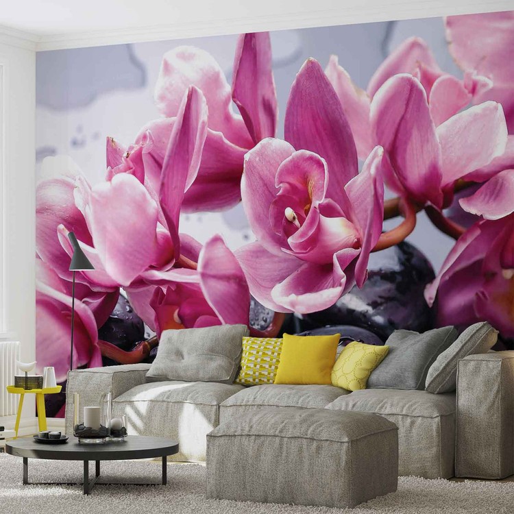 Flowers Orchids Stones Zen Wall Paper Mural