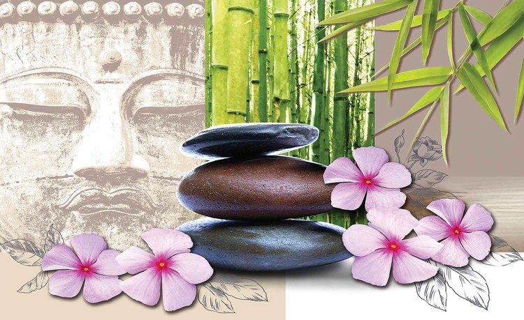 Flowers With Zen Stones Wall Paper Mural Buy At Europosters