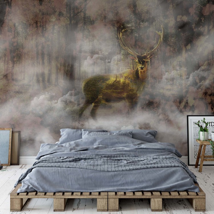 Forest Stag In The Mist Wall Paper Mural Buy at UKposters