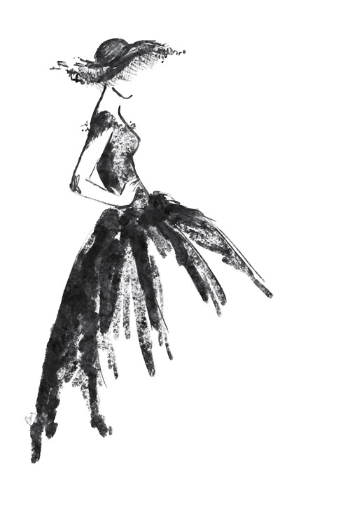 Full skirt dress fashion illustration in black and white Wall Mural | Buy  online at Europosters
