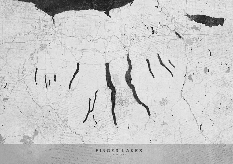 Wallpaper Mural Gray vintage map of Finger Lakes
