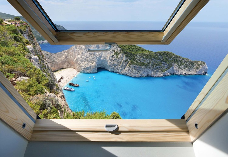 Greek Island Skylight Window View Wallpaper Mural
