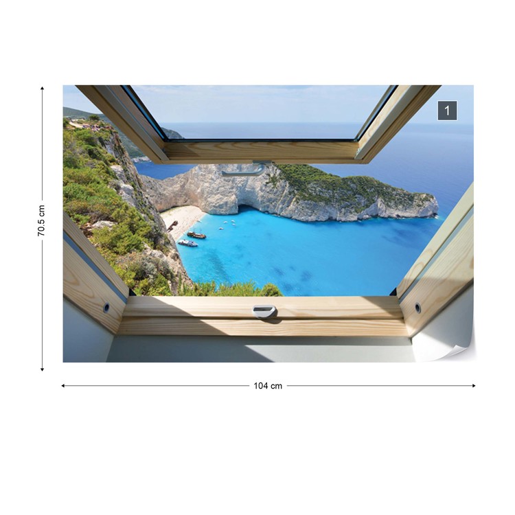 Greek Island Skylight Window View Wallpaper Mural