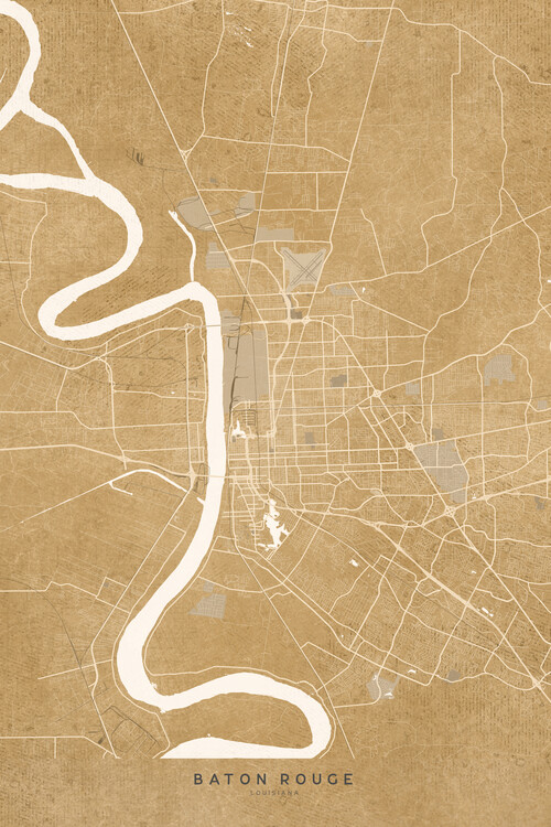 Wallpaper Mural Map of Baton Rouge, LA, in sepia vintage style