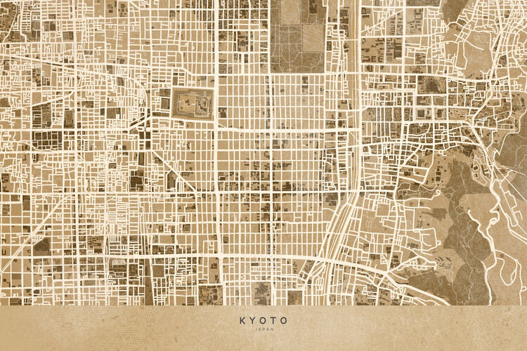 Wallpaper Mural Map of Kyoto, Japan, in sepia vintage style