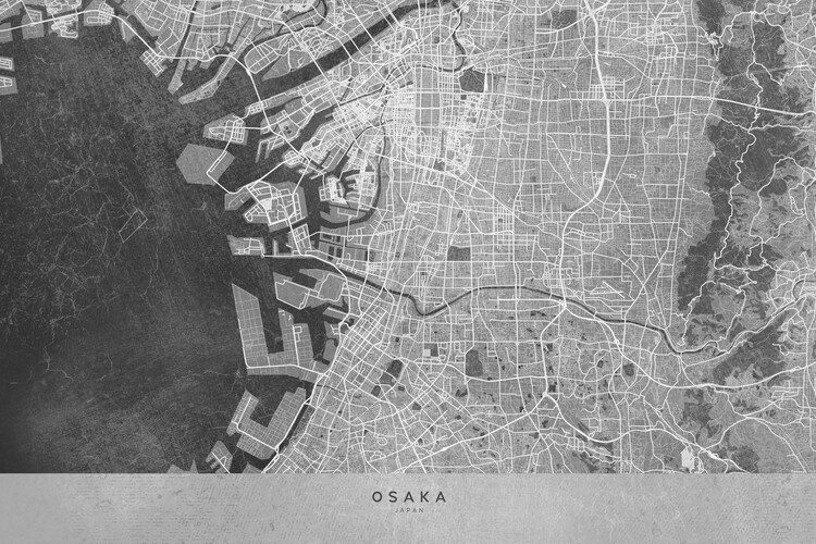 Wallpaper Mural Map of Osaka, Japan, in gray vintage style