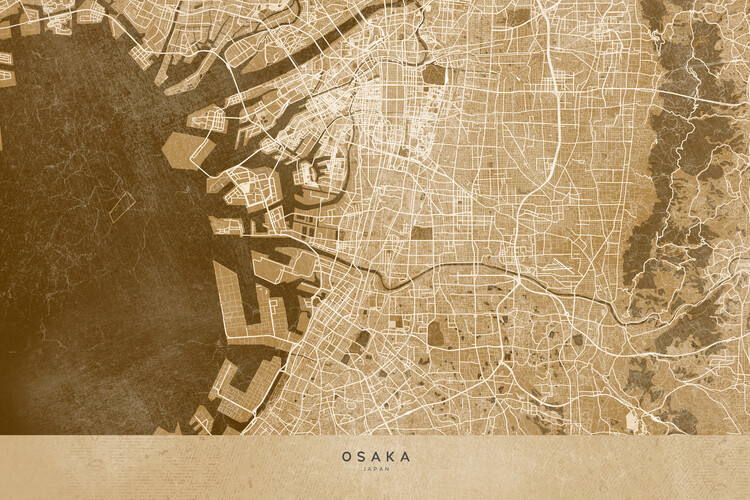 Wallpaper Mural Map of Osaka, Japan, in sepia vintage style