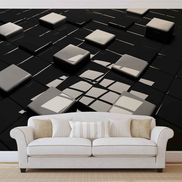 Mural Modern Grey White Wallpaper Modern Abstract 3D 