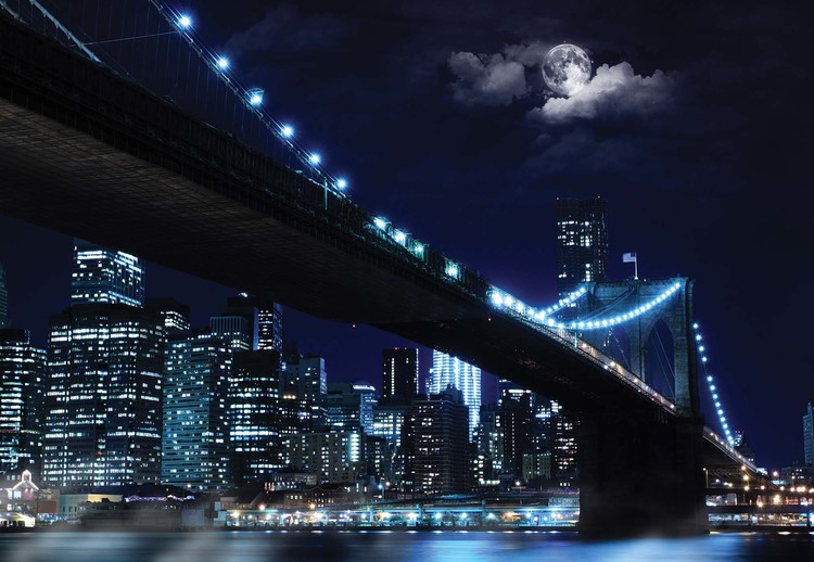 New York Brooklyn Bridge At Night Wall Paper Mural Buy At Europosters