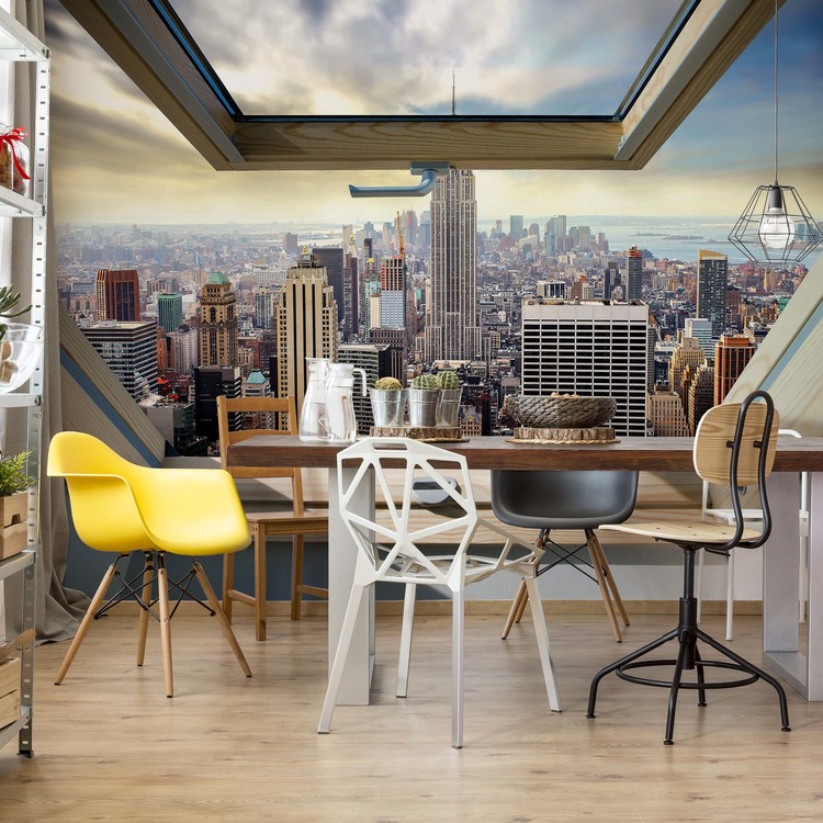 New York City Skyline 3D Skylight Window View Wall Paper Mural | Buy at  EuroPosters