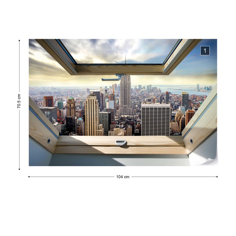 New York City Skyline 3d Skylight Window View Wall Paper Mural Buy At Abposters Com