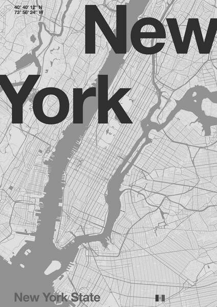 Map of Minimalist New York Map ǀ Maps of all cities and countries for your  wall