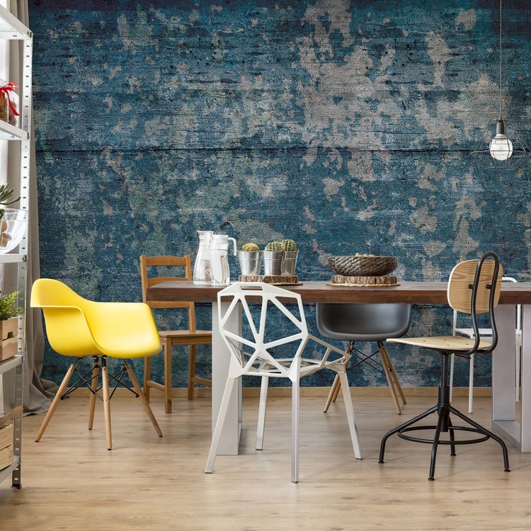 Painted Wood Texture Blue Wallpaper Mural