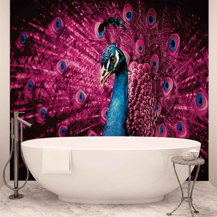 Peacock Bird Pink Feathers Wall Paper Mural | Buy at EuroPosters