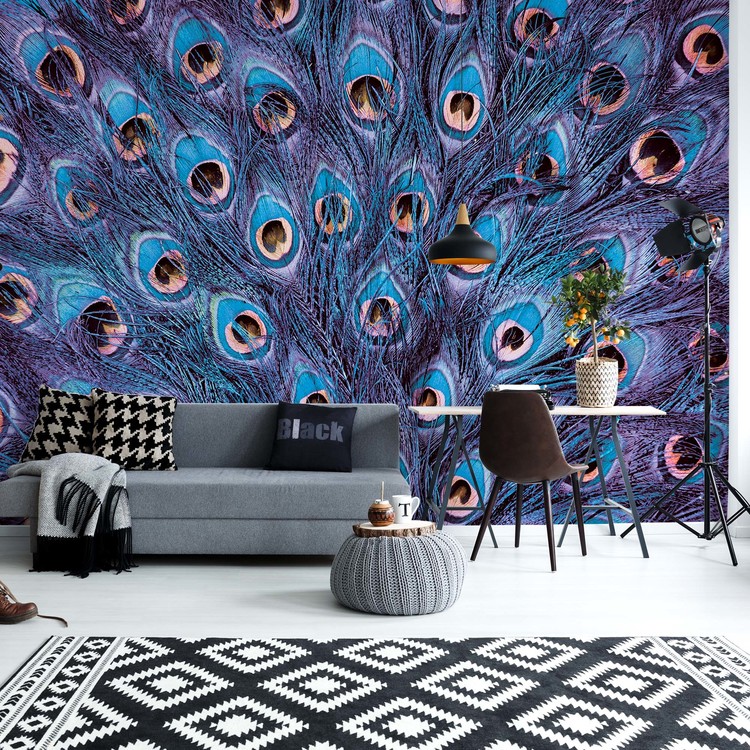 Peacock Feathers Textured Premium Wallpaper- Altis Collection – WallMantra