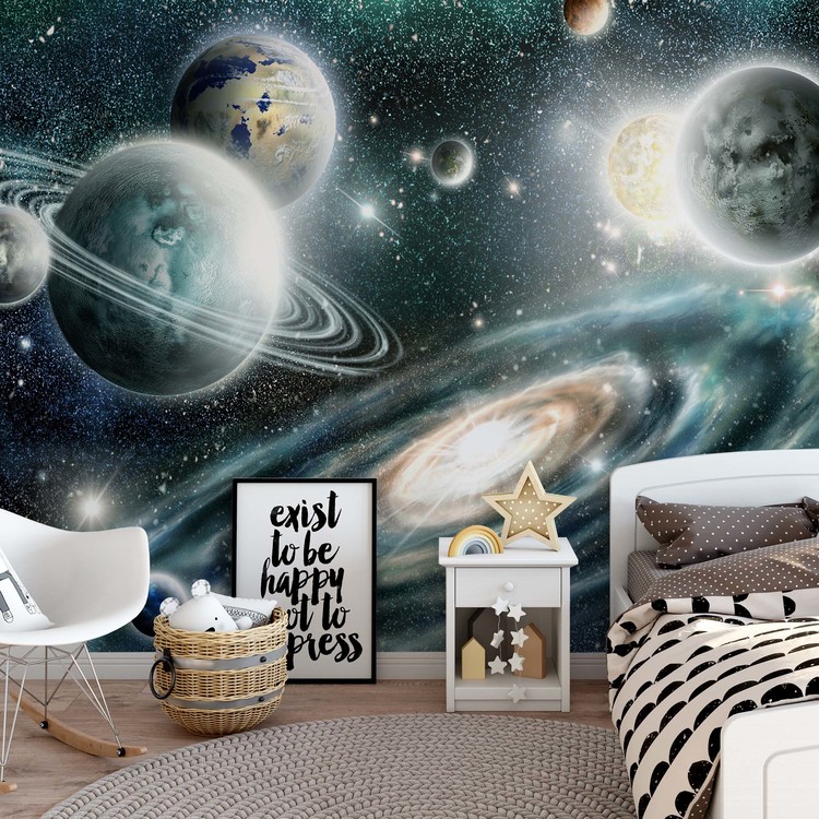 3D Swirl Space Planets Self-adhesive Kid's Room Wallpaper Wall Murals Poster