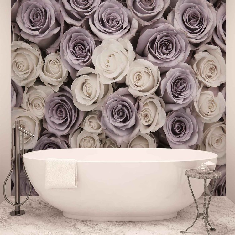 Roses Flowers Purple White Wallpaper Mural