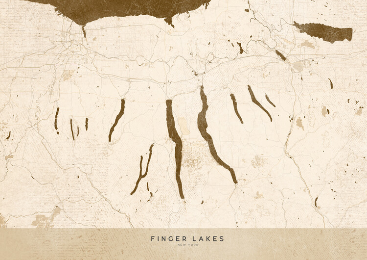 Wallpaper Mural Sepia vintage map of Finger Lakes