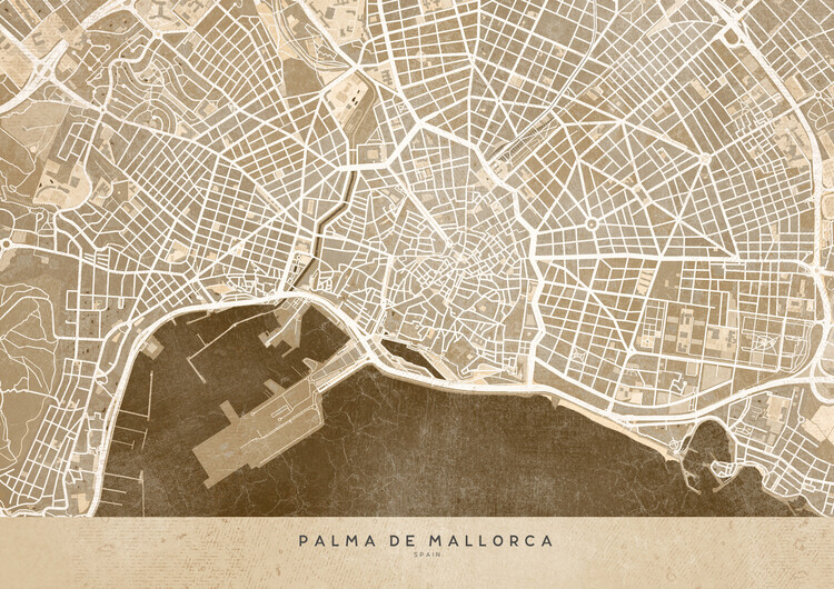 Wallpaper Mural Sepia vintage map of Palma de Mallorca