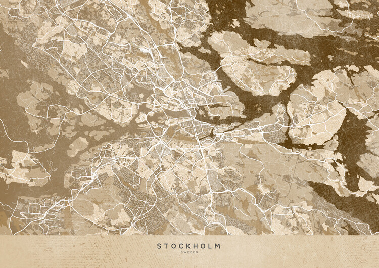 Wallpaper Mural Sepia vintage map of Stockholm
