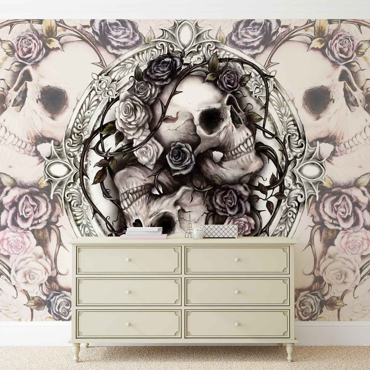 Skull Alchemy Roses Wall Paper Mural  Buy at EuroPosters