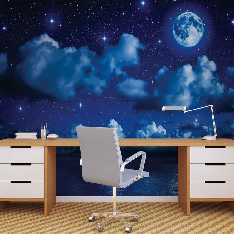 Sky Moon Clouds Stars Night Sea Wall Paper Mural Buy At Europosters