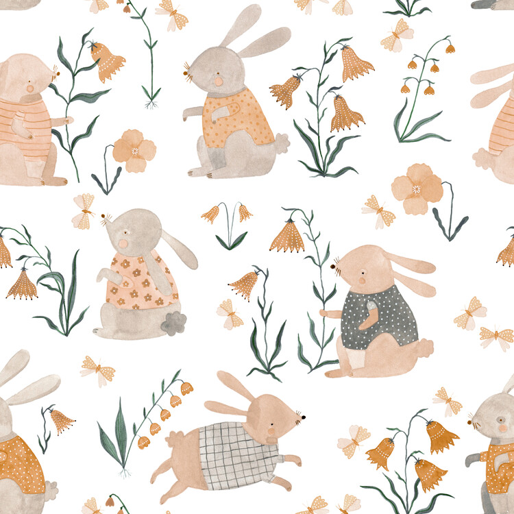 Wallpaper Mural Spring Bunnies