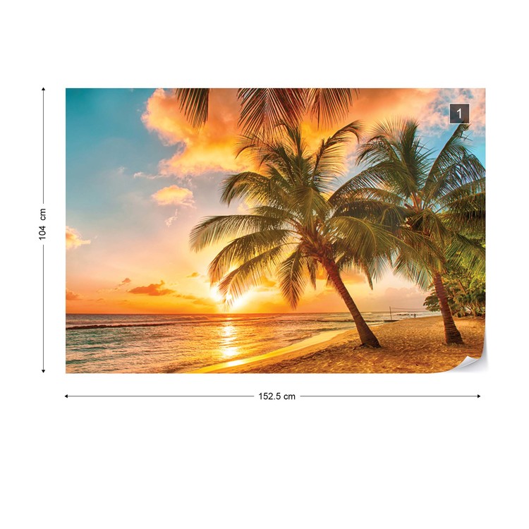 Tropical Beach Sunset Palm Trees Wall Paper Mural | Buy at EuroPosters