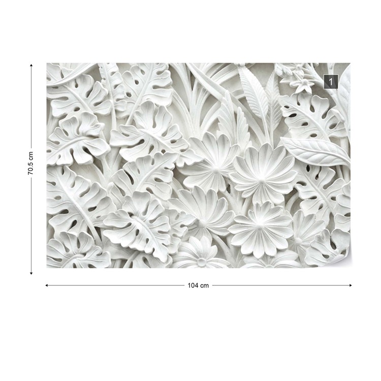 Vintage 3d Carved Flowers White Wall Paper Mural Buy At Europosters