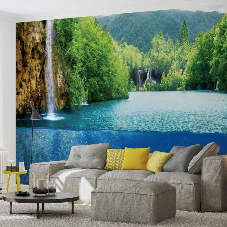 Waterfall Sea Nature Dolphins Wall Paper Mural | Buy at ...