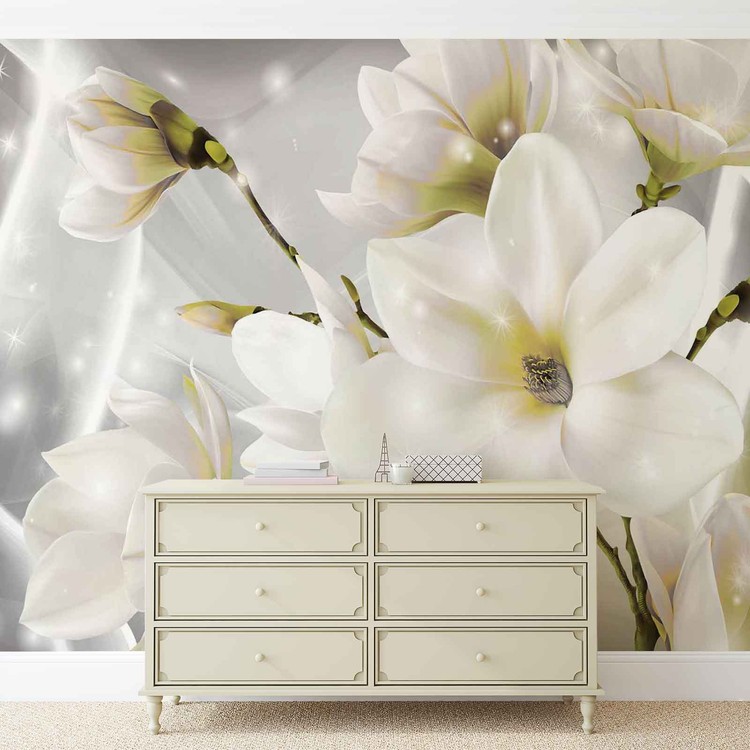 White Flowers Wall Paper Mural Buy At Europosters