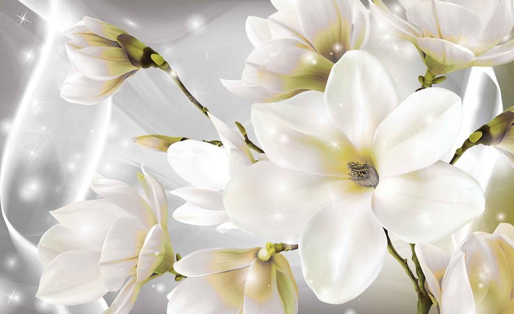 White Flowers Wall Paper Mural Buy At Europosters