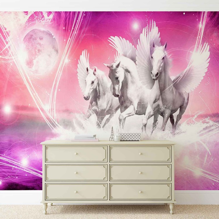 Winged Horse Pegasus Pink Wall Paper Mural Buy at EuroPosters