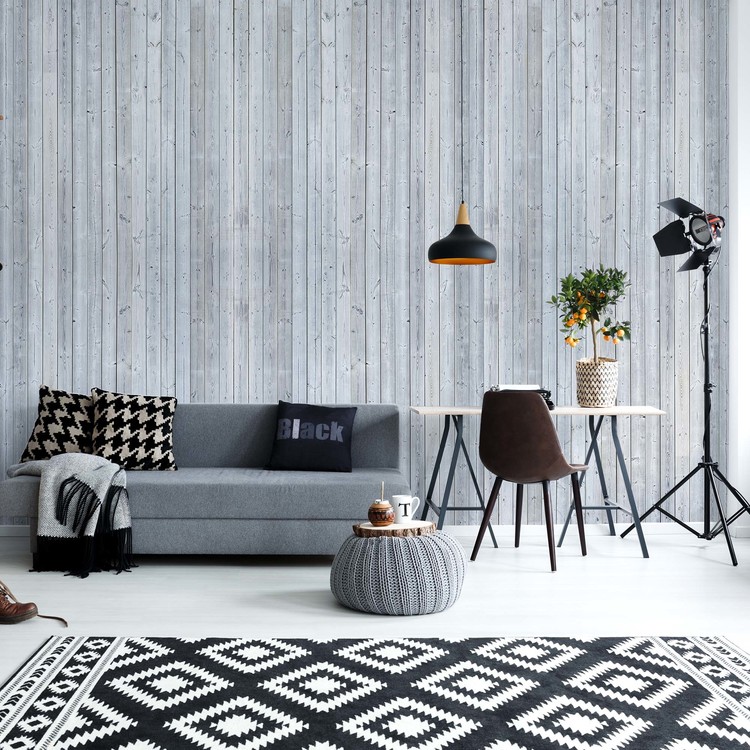 Wood Planks Light Grey Wall Paper Mural At Europosters - Gray Wood Wall Planks