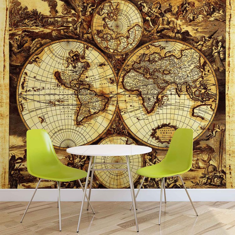 World Map Vintage Wall Paper Mural | Buy at EuroPosters
