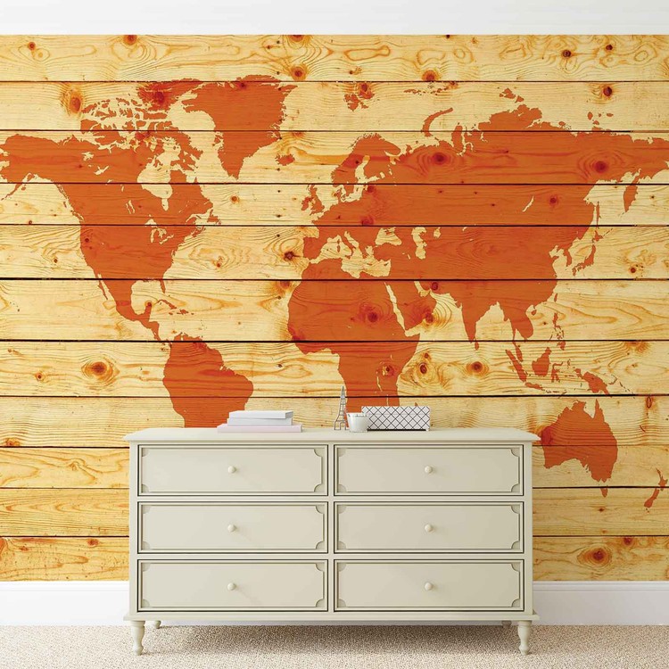 World Map Wood Planks Wall Paper Mural Buy At Ukposters