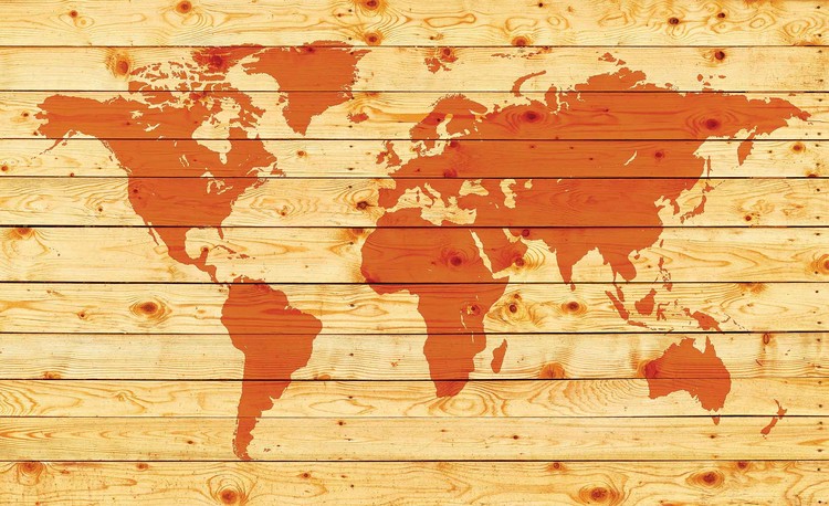 World Map Wood Planks Wall Paper Mural