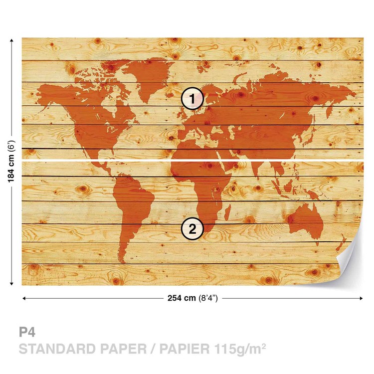 World Map Wood Planks Wall Paper Mural Buy at EuroPosters