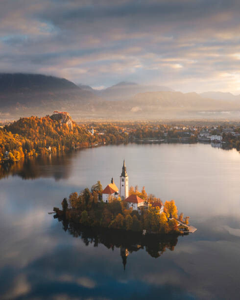 Αφίσα Aerial view of lake Bled church, Slovenia