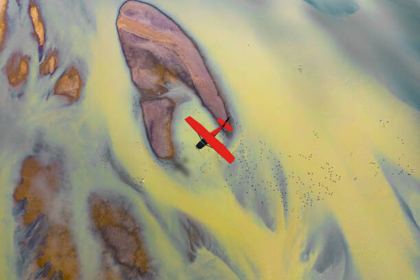 Αφίσα Aerial view of red plane flying