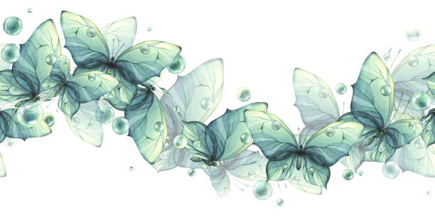 Αφίσα Delicate turquoise and blue butterflies with