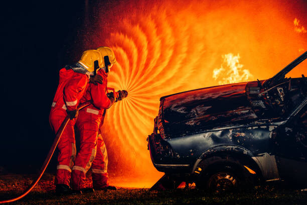 Αφίσα Firefighters Battling Blaze with Water