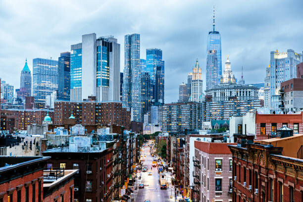 Αφίσα Illuminated Manhattan Financial District skyscrapers seen
