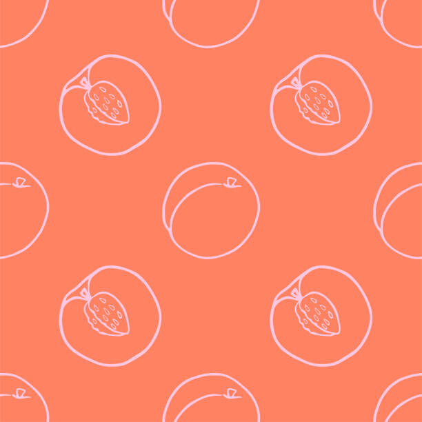 Αφίσα Outline peach fruit seamless pattern.