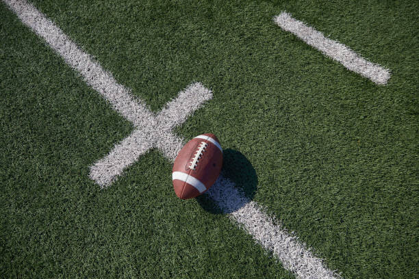 Αφίσα Overhead view of American football ball on field