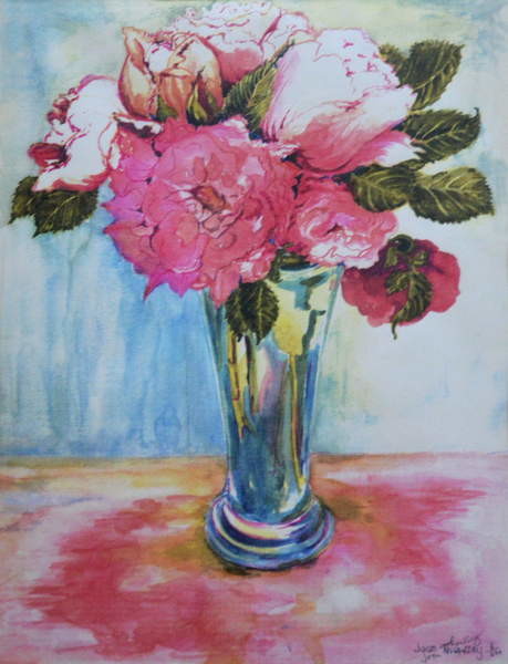 Αφίσα Pink Roses in a Blue Glass, 2000,