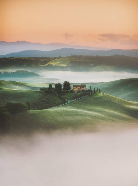 Αφίσα Tuscany sunrise landscape view of green